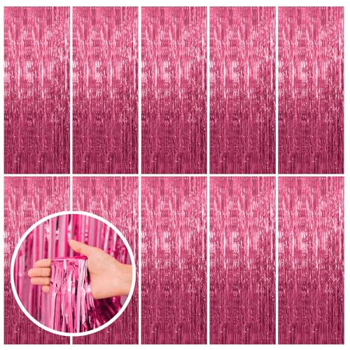 BOMSI 10 Pack Pink Backdrop Party Decorations Tinsel Curtain Party Backdrop Foil Fringe Birthday Decorations Photo Booth Streamer Backdrop Pink Theme Bachelorette Graduation Party Decorations - color: Pink, size: 39.4"w X 78.7"l (Pack of 10)