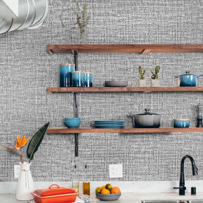 WADILE Grasscloth Peel and Stick Wallpaper 15.7in x 196.8in, Textured Contact Paper for Cabinets, Faux Linen Wall Paper Pull and Stick, Fabric Vinyl Wallpaper Self Adhesive Dark Gray - color: Dark Gray, size: 15.7" x 196.8"