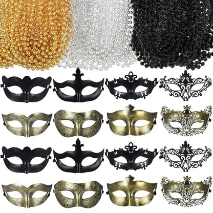 Bucherry 88 Pcs Masquerade Masks Beads Necklace Set Vintage Venetian Mask Metallic Beaded Necklace for Carnival Cosplay Prop - style: Vintage Style