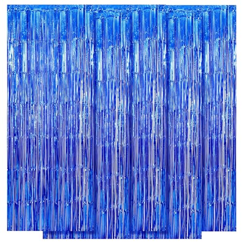 5 Pack Blue Fringe Foil Curtains 3.2ft x 8.2ft Tinsel Backdrop Streamers for Birthday Party Decoration Wedding Christmas Decoration (Navy) - color: Navy