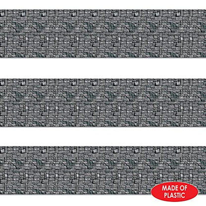 Beistle Stone Wall Backdrop 3-Count – Extra Large 4' x 30' Plastic Medieval Wall Decorations for Halloween Parties, Castle-Themed Events, Haunted Houses, Fantasy Photo Backgrounds - style: Stone Wall - 3 Piece