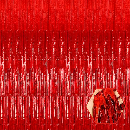 6 Pack Red Foil Fringe Curtain Backdrop, 3.28Ft x 6.6Ft Metallic Tinsel Foil Fringe Streamer Curtains for Photo Booth, Christmas Day, Thanksgiving, Wedding, New Year Party Decorations - color: Red