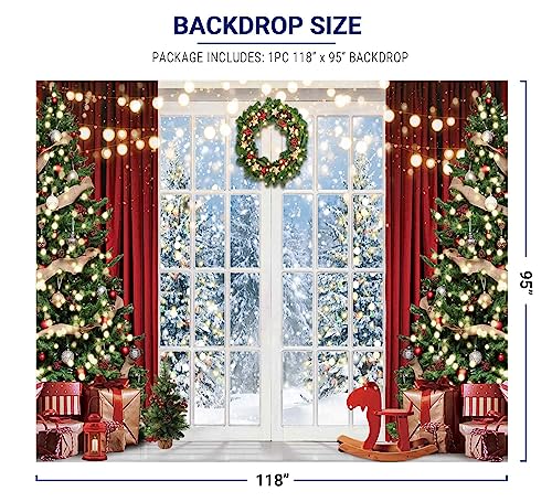 Allenjoy 118" x 95" Christmas Window Backdrop for Photography Winter Merry Xmas Tree Background Snow Holiday Photobooth Portrait Party Banner Festival Photo Studio Props Supplies - size: 118x95 in