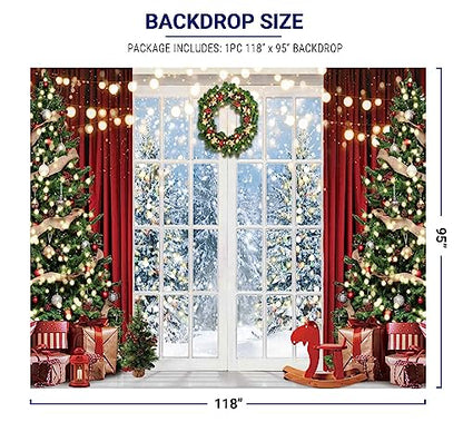Allenjoy 118" x 95" Christmas Window Backdrop for Photography Winter Merry Xmas Tree Background Snow Holiday Photobooth Portrait Party Banner Festival Photo Studio Props Supplies - size: 118x95 in