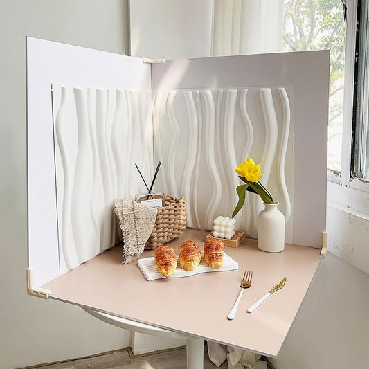 Large 3D Photo Backdrop Board: 5PCS 8Patterns Product Photography Props for Food Jewelry,Stereoscopic Background Table Top Small Shooting Kit (XL Size 24x24in) - color: White Coffee