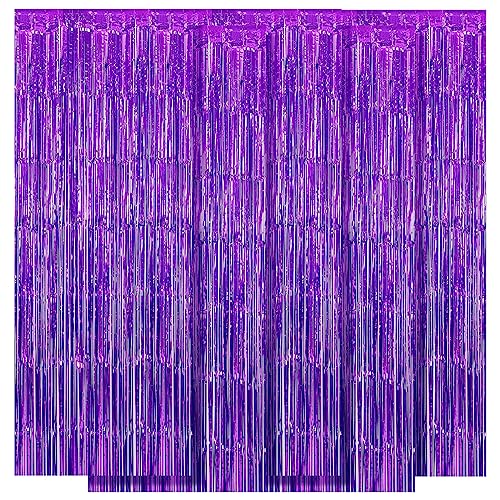 5 Pack Purple Fringe Backdrop 3.2ft x 8.2ft Foil Curtain Tinsel Foil Fringe Curtains Backdrop Tinsel Backdrop Streamers for Birthday Curtain Party Decoration Wedding Christmas Decoration (Purple) - color: Purple