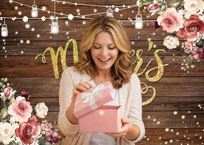 8x6ft Happy Mother's Day Backdrop Mothers Day Wood Flower Photography Backdrop Thanks Mother Photoshoot Backdrops Mother's Day Birthday Background Studio Props 212