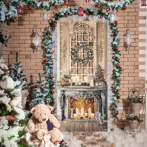 Buryeah Christmas Door Cover Decoration Christmas Fireplace Door Cover Xmas Nutcracker Banner Backdrop Photo Booth Prop Background for Winter Xmas Holiday New Year Party 6.5 x 3 Feet(Gold Vintage) - style: Gold Vintage
