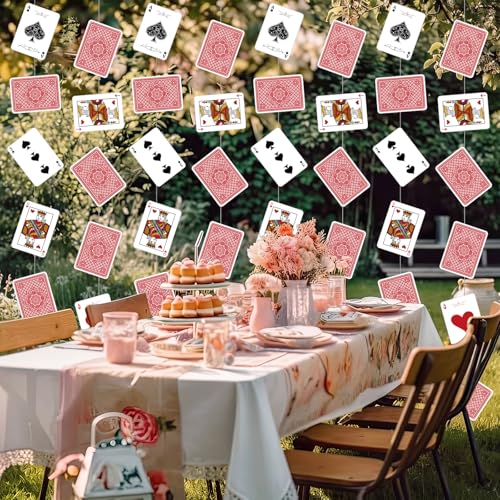 Xinnun 8 Pcs Wonderland Tea Party Decorations Wonderland Themed Poker Cards Garland Banners Heart Spade Pattern Card Hanging Decor for Birthday Baby Shower Tea Party Supplies - style: Poker Card