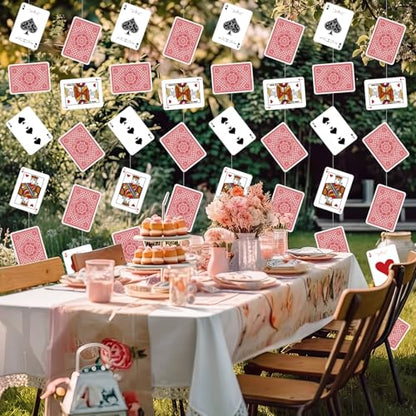 Xinnun 8 Pcs Wonderland Tea Party Decorations Wonderland Themed Poker Cards Garland Banners Heart Spade Pattern Card Hanging Decor for Birthday Baby Shower Tea Party Supplies - style: Poker Card