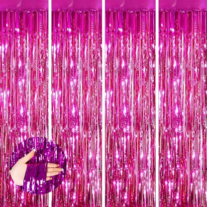Valentines Day 4 Pack 3.3 * 8.3 ft Foil Curtain Metallic Tinsel Fringe Curtains Photo Booth Props Backdrop for Birthday Wedding Engagement Baby Shower Christmas Holiday Celebration Partyl,Hot Pink - color: Hot Pink, size: 4 Pack