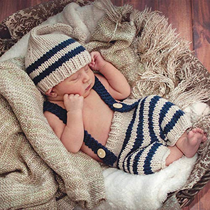 Fashion Cute Newborn Boy Girls Baby Costume Outfits Photography Props Hat Pants - color: Beige