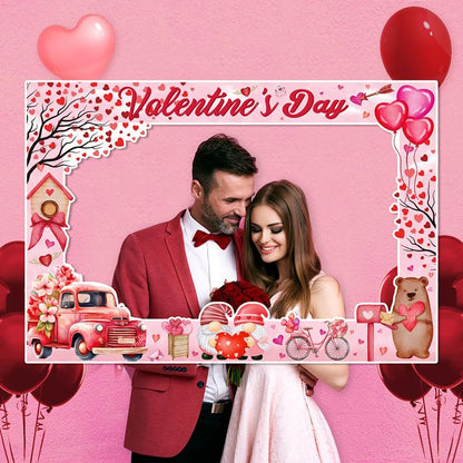 Valentine's Day Photo Booth Props Frame Selfie Lovers Photobooth Props, Creative Funny Backdrop Decorations Supplies Wedding Party Selfie Posing Signs DIY Craft (25 Pcs Props+1 Frame)