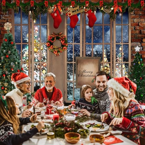 Winter Backdrop 10x8ft Merry Photo Backdrop Photography Window Xmas Tree Gift Background Party Backdrop Decor Kids Adults Family Xmas Eve Party Props (Z29-3x25NSW13849) - color: NSW13849