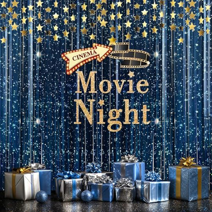 OQOQ Galaxy Foil Curtain Backdrop(4 Packs),3.3x6.6Ft Starry Night Backdrops Space Themed Party Decorations Tinsel Foil Fringe Curtains Photo Booth Props Twinkle Star Birthday Party Decoration