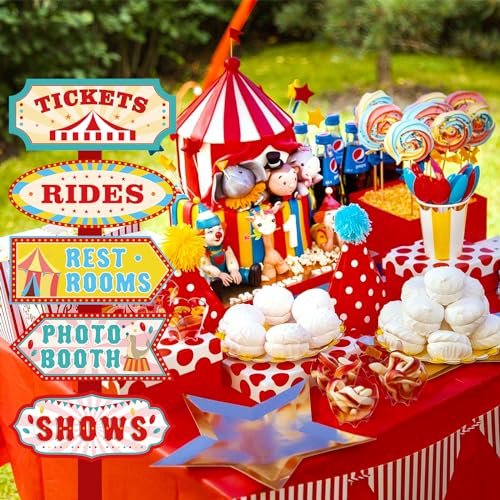 Hooqict 20 Pieces Carnival Decorations Circus Theme Party Directional Signs Carnival Party Signs Welcome to The Circus for Kids Carnival Birthday Party Decorations Supplies - style: Carnival