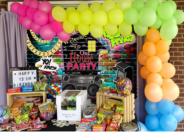 Mocsicka 90s Backdrop Hip Hop 90s House Party Decorations 7x5ft Retro Graffiti Brick Wall Back to 90s Background 1990s Party Banner Decorations Photo Booth Props - size: 7x5ft