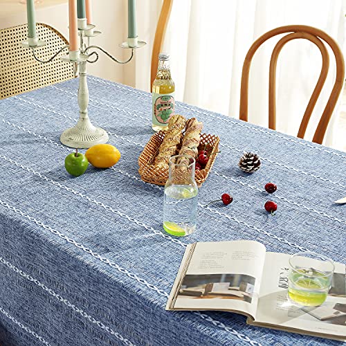 Chassic 60 x 104 inches Farmhouse Style Linen tablecloths, Wrinkle Resistant Washable Dining Room Table Cloths for 6 Foot Rectangle Tables - Hemstitch Blue - color: Hemstitch Blue, size: 104" x 60" (Rectangular)