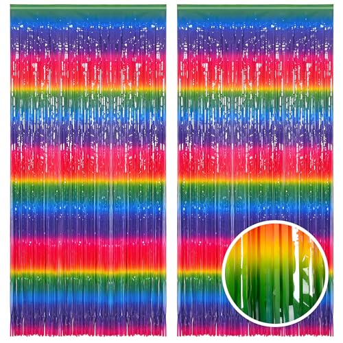 Gradient Colorful Party Streamers Backdrop - GREATRIL Party Backdrop Curtains for Candyland/Unicorn/Neon Glow/Rainbow Themed Birthday Decorations - 1m x 2.5m - Pack of 2 - color: Gradient Rainbow