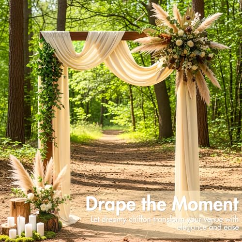 60" Chiffon Fabric by The Yard Pre-Cut Sheer Fabric for Wedding Arch Draping Fabric Window Scarf Valance Party Backdrop Decoration Ceiling Decor (Champagne, 5 Yards) - color: Champagne, size: 5 Yards