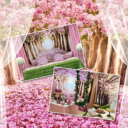 AOFOTO 9x7ft Spring Cherry Blossom Backdrop Sweet Pink Flowers Tree Floral Petal Boulevard Photography Background Wedding Photo Studio Props Girl Bride Woman Lady Mother Artistic Portrait Wallpaper - size: 9x7ft