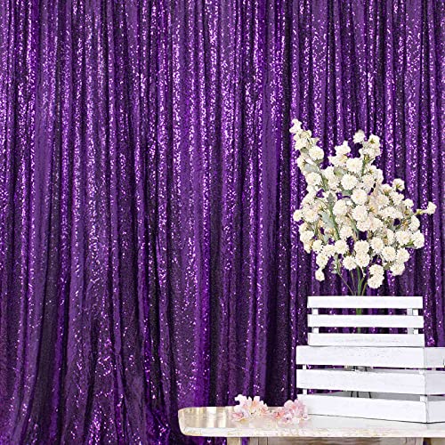 ShinyBeauty Purple Sequin Backdrop 7FTx7FT for Photo Booth, Wedding, Curtain - Glitter Fabric for Baby Happy Birthday - color: Purple, size: 7FTx7FT