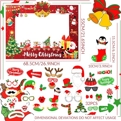JeVenis 33 PCS Christmas Party Game Supplies Christmas Photo Booth Props Selfie Props Lets Get Ugly Party Decoration