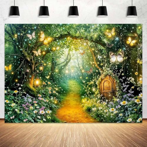 5 x 3 ft Enchanted Wonderland Backdrop Spring Fairy Forest Tale Magic Garden Tree House Butterfly Photography Background Princess Fairy Birthday Party Newborn Baby Shower Decor Banner Photo Prop - color: Multi3, size: 5x3ft