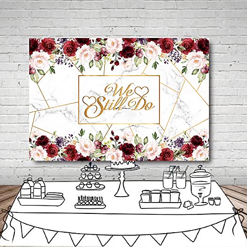 AIBIIN 8x6ft We Still Do Backdrop for Wedding Anniversary Party Photography Background White Marble Rose Gold Red Flowers Romantic Wedding Anniversary Decorations Photo Props - size: 8X6ft