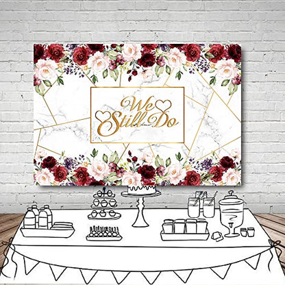 AIBIIN 8x6ft We Still Do Backdrop for Wedding Anniversary Party Photography Background White Marble Rose Gold Red Flowers Romantic Wedding Anniversary Decorations Photo Props - size: 8X6ft