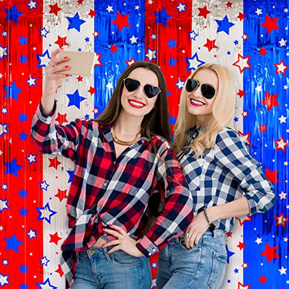 LOLStar 4th of July Decorations, Red White Blue 5 Pack America Star Tinsel Foil Fringe Curtains, 4th of July Photo Booth Prop Streamer Backdrop for Independence Day, Memorial, Labor, Patriotic - size: 5 Pack