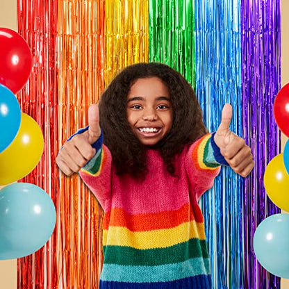 LOLStar Rainbow Photo Booth Props 4 Packs Rainbow Party Decorations 13.2x6.6 ft Foil Fringe Curtains Tinsel Metallic Streamers Holiday Backdrop for Birthday Easter Engagement Bridal Shower Pride - size: 4 Pack