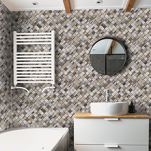 STICKGOO Arabesque Peel and Stick Backsplash Tile, Stick on Backsplash for Kitchen and Bathroom, Gold Wood Grain Marble Look PVC Mixed Metal Aluminum Mosaic Tiles(10 Sheets) - color: Gold Wood Grain Marble