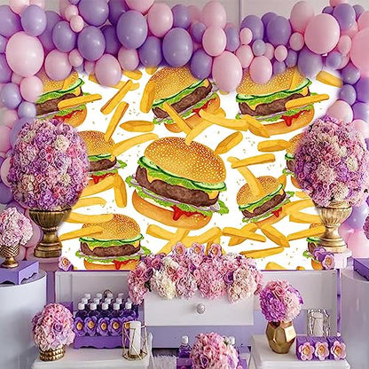 Hamburger French Fries Backdrop, 10x7ft, Fast Food Photograhy Background Birthday Party Supplies Burger Shop Decoration Banner Photo Booth Props BJOKPR0924 - size: 10x7