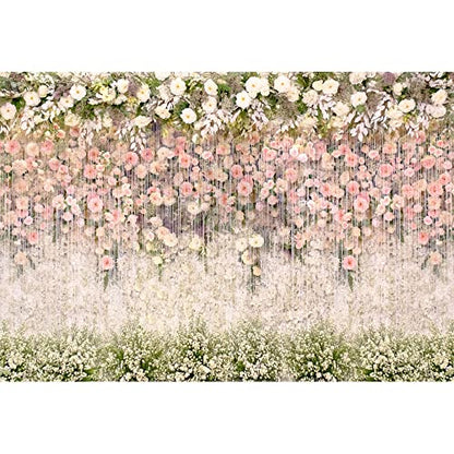 Bridal Shower Floral Wedding Backdrop 10x8ft Vinyl Pink and White Flower Wall Background for Photography Ceremony Anniversary Dessert Table Reception Decorations Banner Studio Photoshoot Props