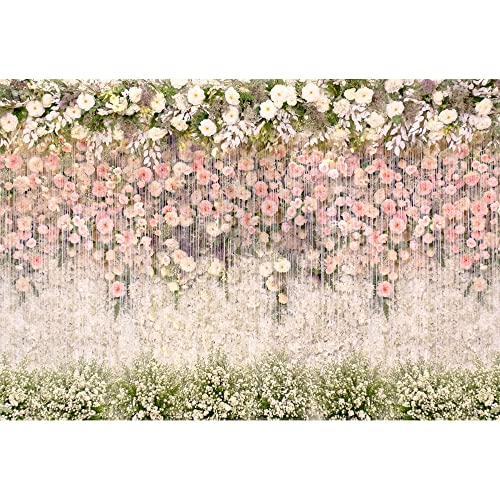 Bridal Shower Floral Wedding Backdrop 10x8ft Vinyl Pink and White Flower Wall Background for Photography Ceremony Anniversary Dessert Table Reception Decorations Banner Studio Photoshoot Props
