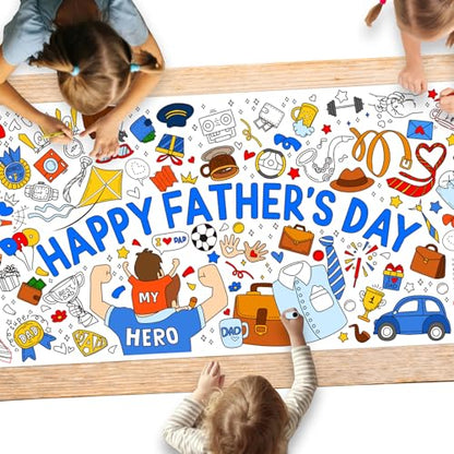 Gatherfun Father's Day Themed Activity Poster/Table Cover - 72" x 31.5" Wall Art for Classroom Wall, School Parties, Happy Father's Day Decorations - style: Father's day