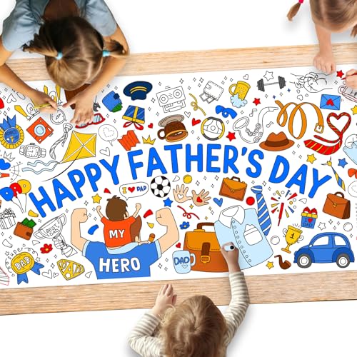Gatherfun Father's Day Themed Activity Poster/Table Cover - 72" x 31.5" Wall Art for Classroom Wall, School Parties, Happy Father's Day Decorations - style: Father's day