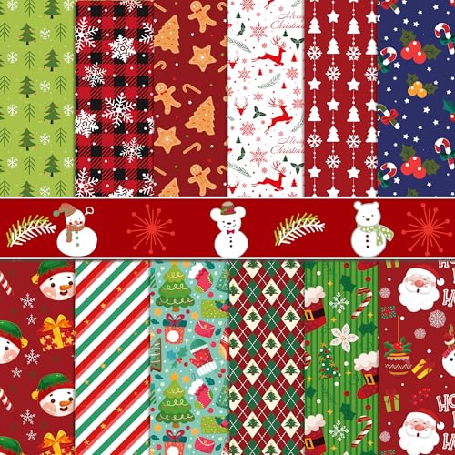 VIVIQUEN 24 Pack Christmas Double-Sided Paper, 12-inches Classic Red Green Textured Scrapbook Paper Xmas Craft Folded Flat for DIY Background Card Making Photo Album Decor