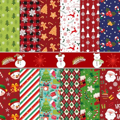 VIVIQUEN 24 Pack Christmas Double-Sided Paper, 12-inches Classic Red Green Textured Scrapbook Paper Xmas Craft Folded Flat for DIY Background Card Making Photo Album Decor