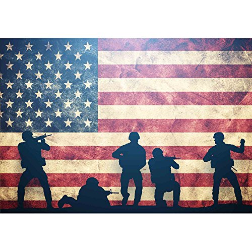 wall26 - Soldiers in Assault on Grunge USA Flag. American Army, Military Concept. - Removable Wall Mural | Self-Adhesive Large Wallpaper - 66x96 inches - color: Artwork - 17, size: 66"x96"