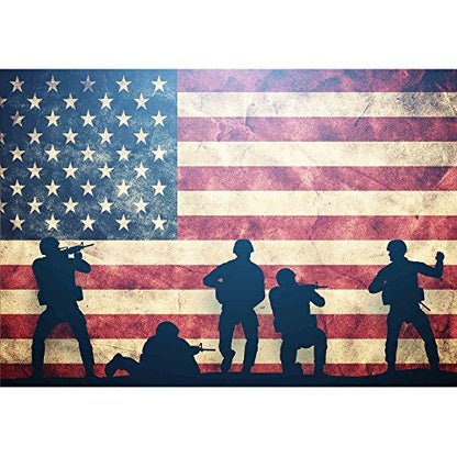wall26 - Soldiers in Assault on Grunge USA Flag. American Army, Military Concept. - Removable Wall Mural | Self-Adhesive Large Wallpaper - 66x96 inches - color: Artwork - 17, size: 66"x96"