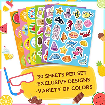Joy Bang 500 PCS Summer Stickers for Kids, 30 Sheets Beach Ocean Tropical Stickers Bulks, Ice Cream Sea Animal Holiday Hawaiian Sticker Crafts School Teacher Classroom Party Favors Essentials - style: Summer