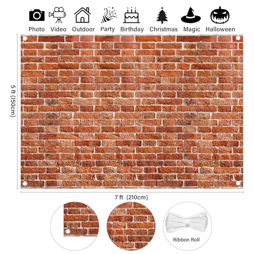 Stone Wall Backdrop Medieval Decor - 7x5ft Brick Wall Scene Setter Wallpaper Curtains Door Tablecloth Photo for Medieval Castle Winter Halloween Retro Red Backdrop for Wizard Party - style: Stone Wall