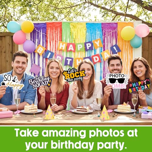 Beeveer 24 Pcs Birthday Photo Booth Props Single Sided 9" Photo Booth Props Birthday Parties Decorations Set DIY Water Proof Selfie Signs PVC Printing for Party Businesses - style: Birthday