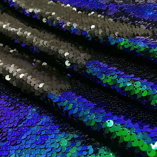 DUOBAO Reversible Sequin Fabric by The Yard Green to Black Flip Sequins Mermaid Reversible Two Color Change Sewing Sequence Fabrics for DIY - color: Green to Black, size: 1 Yard