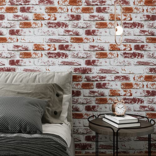 VaryPaper Rustic Painted Red Brick Peel and Stick Wallpaper Brick Contact Paper 17.7''x78.7'' 3D Faux Brick Wallpaper Self Adhesive Removable Wallpaper for Kitchen Backsplash Bedroom Walls Fireplace - color: Red, size: 17.7" x 78.7"