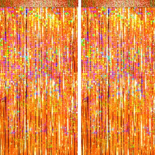 4 Packs Orange Foil Fringe Curtain, Orange Glitter Metallic Tinsel Backdrop for Birthday, Wedding, Baby Shower, Halloween, Thanksgiving, Friendsgiving, Fall Party Decorations Supplies - color: Orange