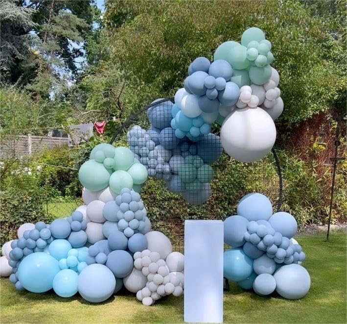 Dusty Blue Double Stuffed Balloons Different Size 115Pcs 5/10/12/18" Slate Dusty Blue Balloons Garland kit for Birthday Baby Shower Bridal Shower Gender Reveal Bear Neutral Theme Party - color: Dusty Blue