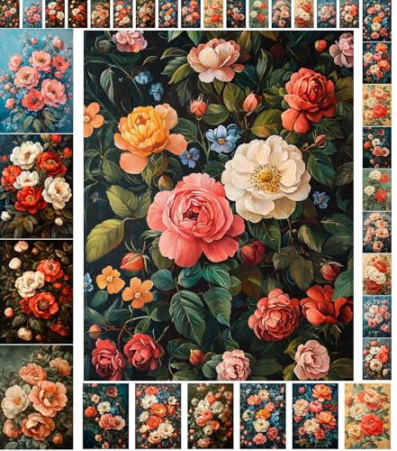 Decoupage Paper Pack (35 Sheets 6"x8") Garden Roses: Classic Rose Bouquets in Warm Tones and Cool Pastels with Lush Blooms, Foliage and Elegant Floral Displays FLONZ Vintage - color: Ten